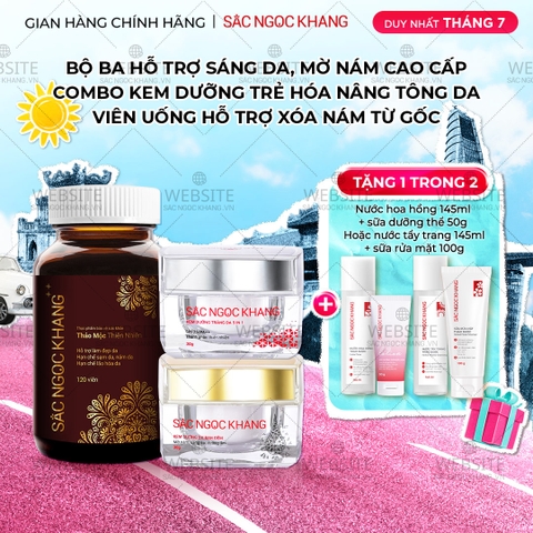 Combo Mờ Nám Dưỡng Trắng Cao Cấp Sắc Ngọc Khang: Viên Uống Sắc Ngọc Khang ++, Kem Dưỡng Da Ban Đêm, Kem Dưỡng Da Ban Ngày