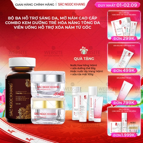 Combo Mờ Nám Dưỡng Trắng Cao Cấp Sắc Ngọc Khang: Viên Uống Sắc Ngọc Khang ++, Kem Dưỡng Da Ban Đêm, Kem Dưỡng Da Ban Ngày
