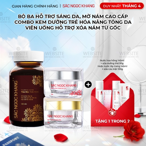 Combo Mờ Nám Dưỡng Trắng Cao Cấp Sắc Ngọc Khang: Viên Uống Sắc Ngọc Khang ++, Kem Dưỡng Da Ban Đêm, Kem Dưỡng Da Ban Ngày