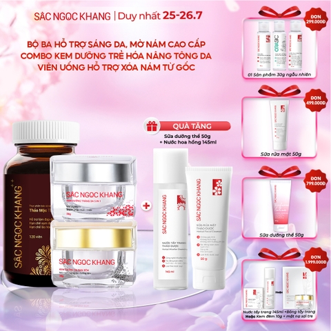 Combo Mờ Nám Dưỡng Trắng Cao Cấp Sắc Ngọc Khang: Viên Uống Sắc Ngọc Khang ++, Kem Dưỡng Da Ban Đêm, Kem Dưỡng Da Ban Ngày