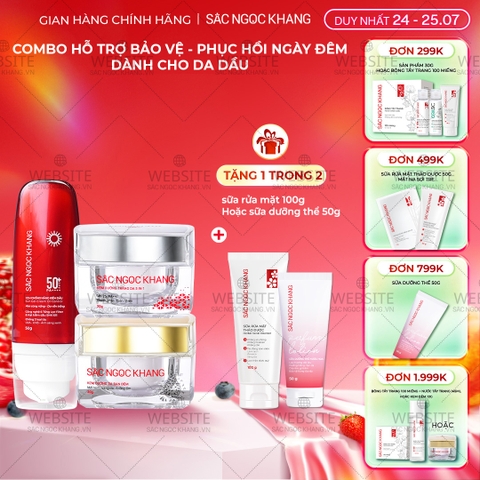 Combo Mờ Nám Dưỡng Trắng Kiềm Dầu Sắc Ngọc Khang (Kem dưỡng da ban ngày, kem dưỡng da ban đêm, kem chống nắng kiềm dầu, tặng kèm sữa dưỡng thể)