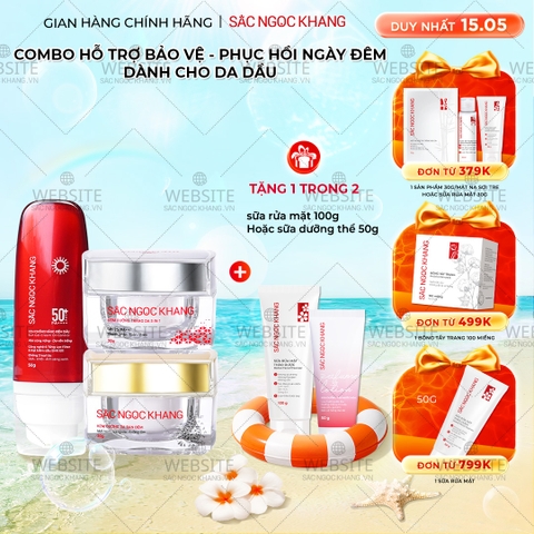 Combo Mờ Nám Dưỡng Trắng Kiềm Dầu Sắc Ngọc Khang (Kem dưỡng da ban ngày, kem dưỡng da ban đêm, kem chống nắng kiềm dầu, tặng kèm sữa dưỡng thể)