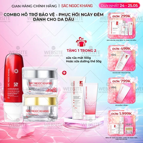 Combo Mờ Nám Dưỡng Trắng Kiềm Dầu Sắc Ngọc Khang (Kem dưỡng da ban ngày, kem dưỡng da ban đêm, kem chống nắng kiềm dầu, tặng kèm sữa dưỡng thể)