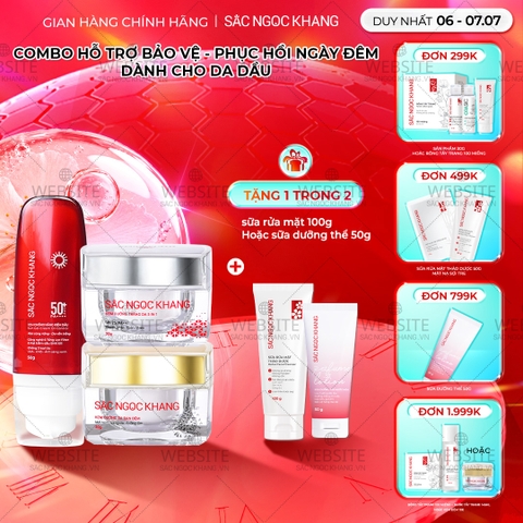 Combo Mờ Nám Dưỡng Trắng Kiềm Dầu Sắc Ngọc Khang (Kem dưỡng da ban ngày, kem dưỡng da ban đêm, kem chống nắng kiềm dầu, tặng kèm sữa dưỡng thể)