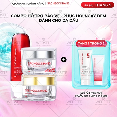 Combo Mờ Nám Dưỡng Trắng Kiềm Dầu Sắc Ngọc Khang (Kem dưỡng da ban ngày, kem dưỡng da ban đêm, kem chống nắng kiềm dầu, tặng kèm sữa dưỡng thể)