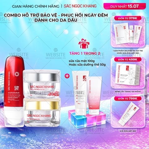 Combo Mờ Nám Dưỡng Trắng Kiềm Dầu Sắc Ngọc Khang (Kem dưỡng da ban ngày, kem dưỡng da ban đêm, kem chống nắng kiềm dầu, tặng kèm sữa dưỡng thể)
