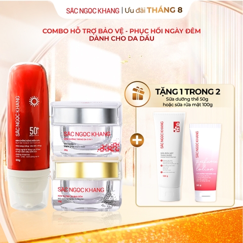 Combo Mờ Nám Dưỡng Trắng Kiềm Dầu Sắc Ngọc Khang (Kem dưỡng da ban ngày, kem dưỡng da ban đêm, kem chống nắng kiềm dầu, tặng kèm sữa dưỡng thể)