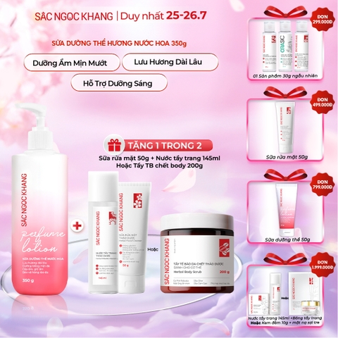 Sữa Dưỡng Thể Nước Hoa Dưỡng Trắng Da Mịn Màng Sắc Ngọc Khang 350g (Tặng Tẩy Tế Bào Chết Body 200g)