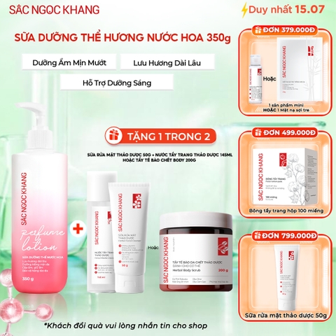 Sữa Dưỡng Thể Nước Hoa Dưỡng Trắng Da Mịn Màng Sắc Ngọc Khang 350g (Tặng Tẩy Tế Bào Chết Body 200g)