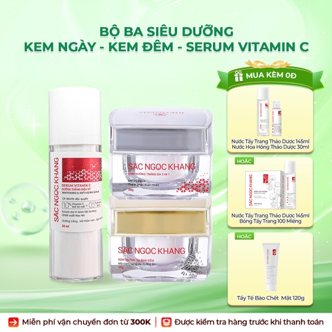 Bộ Kem Dưỡng Ngày/Đêm + Serum Trắng Bật Tông Sắc Ngọc Khang (Serum Vitamin C 30ml + Kem Ngày 30g + Kem Đêm 30g)