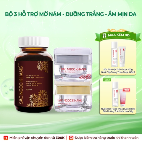 Combo Mờ Nám Dưỡng Trắng Cao Cấp Sắc Ngọc Khang: Viên Uống Sắc Ngọc Khang ++, Kem Dưỡng Da Ban Đêm, Kem Dưỡng Da Ban Ngày
