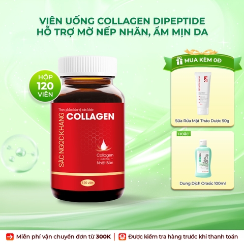 Viên Uống Collagen Dipeptide Hỗ Trợ Mờ Nếp Nhăn, Dưỡng Da Ẩm Mịn Sắc Ngọc Khang 120 viên (Tặng Sữa Rửa Mặt 50g)