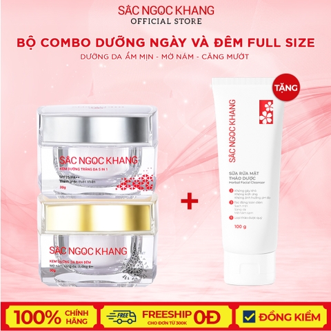 Bộ dưỡng da Ngày và Đêm Sắc Ngọc Khang [Kem Dưỡng 5 in 1 30g + Kem Dưỡng Đêm SNK 30g] (tặng SRM Thảo Dược 100g)