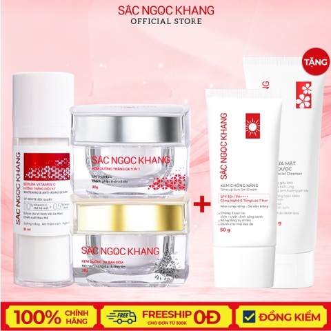 Combo dưỡng da chuyên sâu [ Serum Vitamin C 30ml + Kem Ngày 30g + Kem Đêm 30g Tặng KCN Sa Mạc + SRM Thảo Dược 50g]