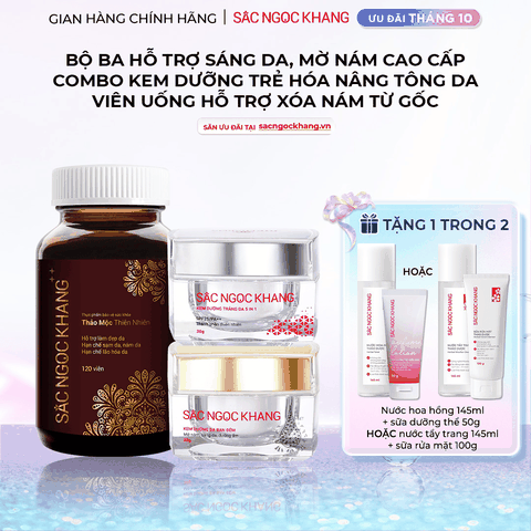 Combo Mờ Nám Dưỡng Trắng Cao Cấp Sắc Ngọc Khang: Viên Uống Sắc Ngọc Khang ++, Kem Dưỡng Da Ban Đêm, Kem Dưỡng Da Ban Ngày