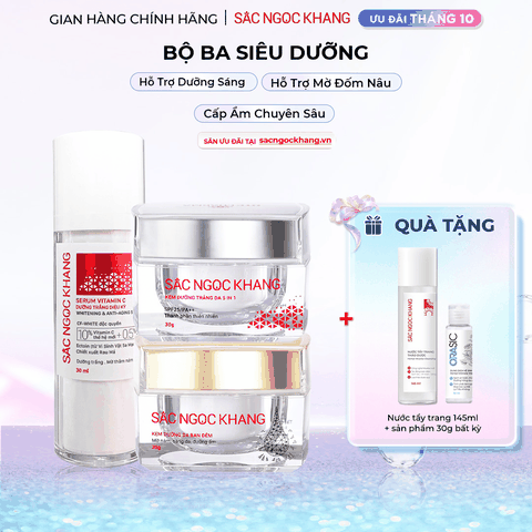 Bộ Kem Dưỡng Ngày/Đêm + Serum Trắng Bật Tông Sắc Ngọc Khang (Serum Vitamin C 30ml + Kem Ngày 30g + Kem Đêm 30g)
