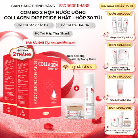 Combo 2 Nước Uống Collagen Dipeptide Mờ Nếp Nhăn - Dưỡng Ẩm Mịn Sắc Ngọc Khang - Liệu trình 2 tháng