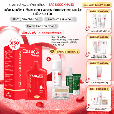 Nước Uống Collagen Dipeptide Mờ Nếp Nhăn - Dưỡng Ẩm Mịn Da Sắc Ngọc Khang (Hộp 30 túi x 20 ml)