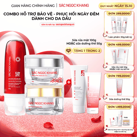 Combo Mờ Nám Dưỡng Trắng Kiềm Dầu Sắc Ngọc Khang (Kem dưỡng da ban ngày, kem dưỡng da ban đêm, kem chống nắng kiềm dầu, tặng kèm sữa dưỡng thể)