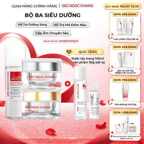 Bộ Kem Dưỡng Ngày/Đêm + Serum Trắng Bật Tông Sắc Ngọc Khang (Serum Vitamin C 30ml + Kem Ngày 30g + Kem Đêm 30g)