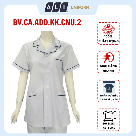 Áo điều dưỡng, áo blue trắng cộc tay, có lé chất vải kaki chun hàn cho bác sĩ, dược sĩ, spa Aligro BV.CA.ADD.KK.CNU2