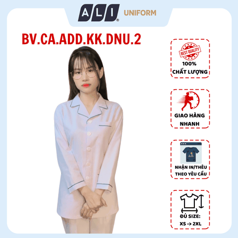 Áo điều dưỡng, áo blue trắng dài tay, có lé chất vải kaki chun hàn cho bác sĩ, dược sĩ, spa Aligro BV.CA.ADD.KK.DNU.2