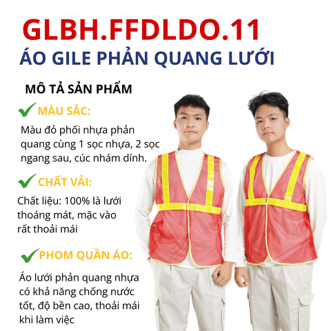 Áo gile bảo hộ lao động lưới phản quang nhựa màu đỏ GLBH.FFDLDO.11