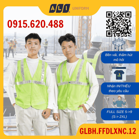 Áo gile bảo hộ lao động lưới phản quan nhựa màu xanh nõn chuối GLBH.FFDLXNC.12