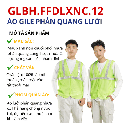 Áo gile bảo hộ lao động lưới phản quan nhựa màu xanh nõn chuối GLBH.FFDLXNC.12