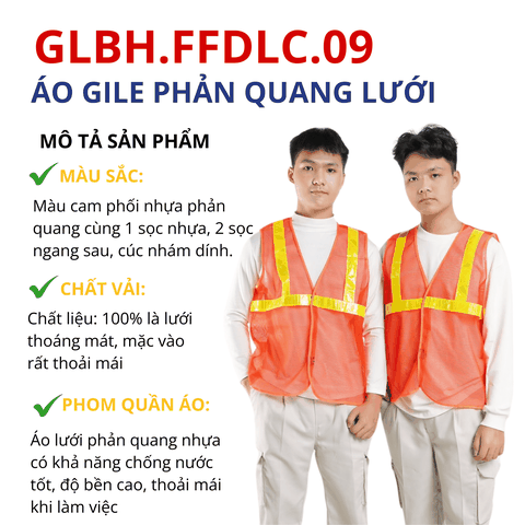 Áo gile bảo hộ lao động lưới phản quang nhựa màu cam GLBH.FFDLC.09