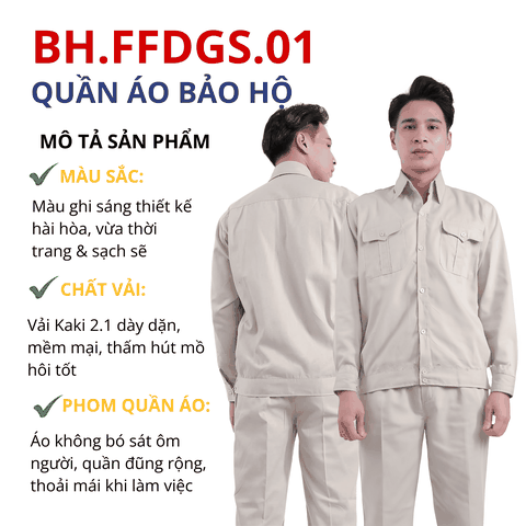 Bộ quần áo bảo hộ lao động Aligro chất liệu Kaki 2/1 bền đẹp, đồng phục cho công nhân kỹ sư, màu ghi sáng BH.FFDGS.01