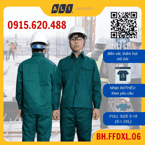 Bộ quần áo bảo hộ lao động Aligro chất liệu Kaki 2/1 bền đẹp, đồng phục cho công nhân, kỹ sư màu xanh lá BH.FFDXL.06