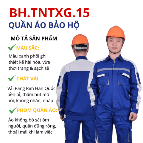 Bộ quần áo bảo hộ lao động Aligro chất liệu Pang Rim bền đẹp, đồng phục cho công nhân màu xanh phối ghi BH.TNTXG.15