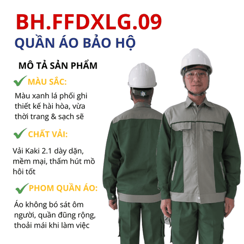Bộ quần áo bảo hộ lao động Aligro chất liệu Kaki 2/1 bền đẹp, đồng phục cho công nhân màu xanh lá phối ghi BH.FFDXLG.09