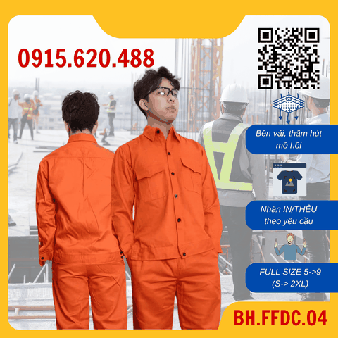 Bộ quần áo bảo hộ lao động Aligro chất liệu Kaki 2/1 bền đẹp, đồng phục cho công nhân, kỹ sư màu cam BH.FFDC.04