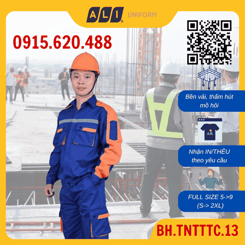 Bộ quần áo bảo hộ lao động Aligro chất liệu Pang Rim bền đẹp, đồng phục cho công nhân màu tím than phối cam BH.TNTTTC.13