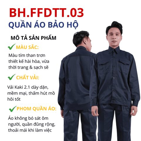 Bộ quần áo bảo hộ lao động Aligro chất liệu Kaki 2/1 bền đẹp, đồng phục cho công nhân, kỹ sư màu tím than BH.FFDTT.03