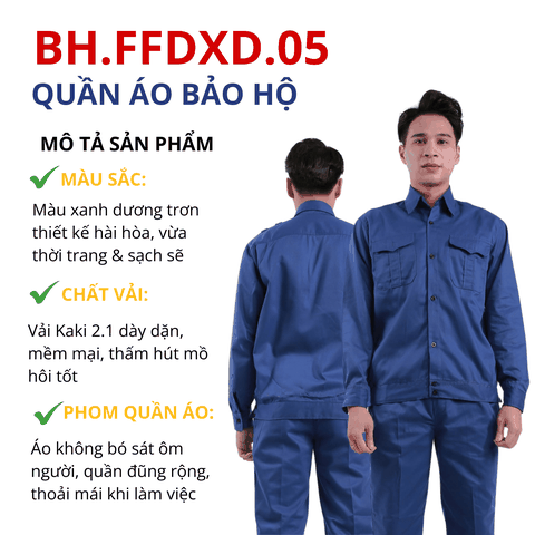 Bộ quần áo bảo hộ lao động Aligro chất liệu Kaki 2/1 bền đẹp, đồng phục cho công nhân, kỹ sư màu xanh dương BH.FFDXD.05