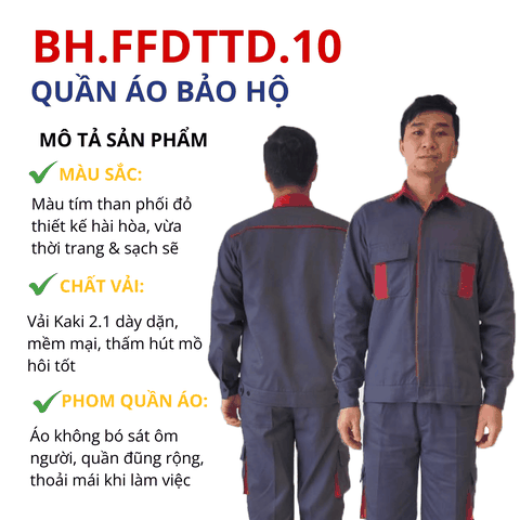 Bộ quần áo bảo hộ lao động Aligro chất liệu Kaki 2/1 bền đẹp, đồng phục cho công nhân màu tím than phối đỏ BH.FFDTTD.10