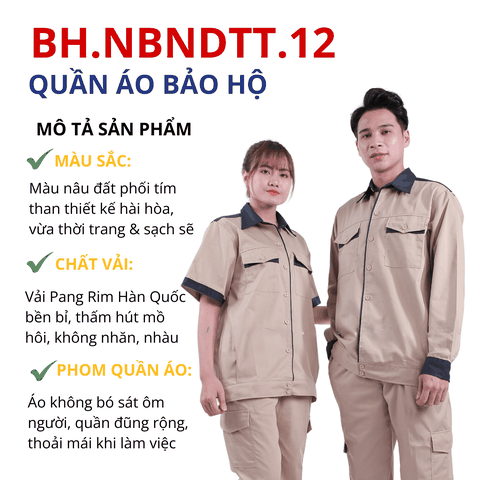 Bộ quần áo bảo hộ lao động Aligro chất liệu Pang Rim bền đẹp, đồng phục cho công nhân màu nâu đất phối tím BH.NBNDTT.12