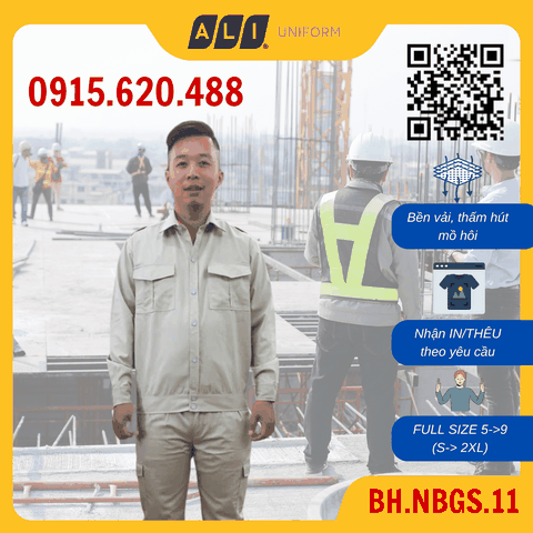 Bộ quần áo bảo hộ lao động Aligro chất liệu Pang Rim bền đẹp, đồng phục cho công nhân, kỹ sư màu ghi sáng BH.NBGS.11