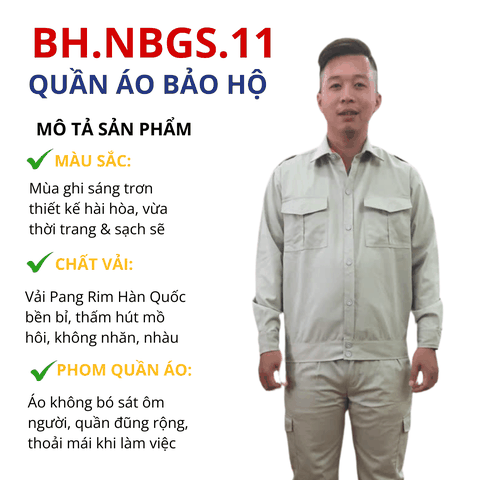 Bộ quần áo bảo hộ lao động Aligro chất liệu Pang Rim bền đẹp, đồng phục cho công nhân, kỹ sư màu ghi sáng BH.NBGS.11