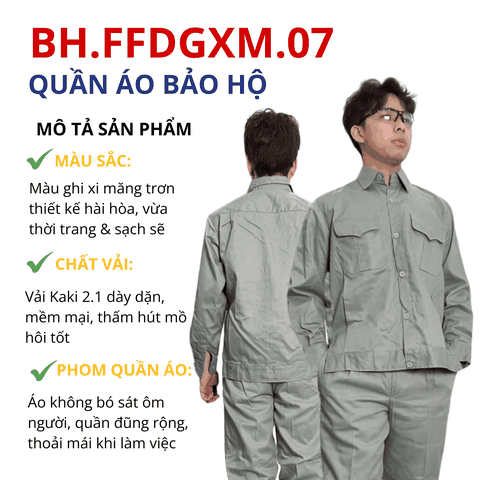 Bộ quần áo bảo hộ lao động Aligro chất liệu Kaki 2/1 bền đẹp, đồng phục cho công nhân màu ghi xi măng BH.FFDGXM.07