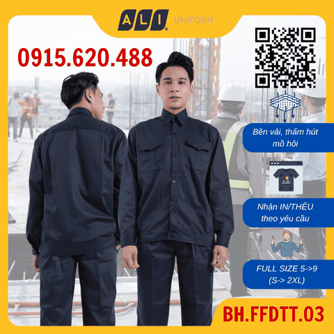 Bộ quần áo bảo hộ lao động Aligro chất liệu Kaki 2/1 bền đẹp, đồng phục cho công nhân, kỹ sư màu tím than BH.FFDTT.03