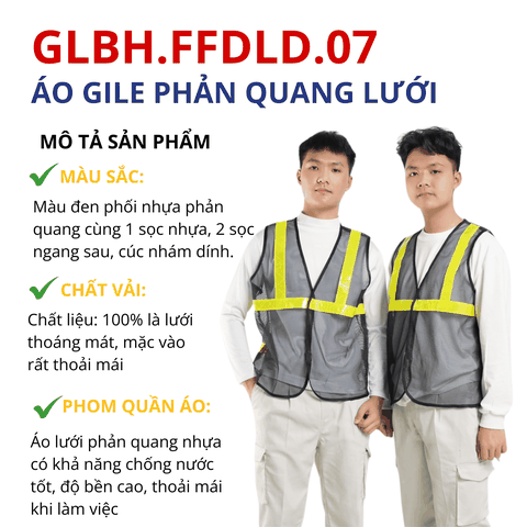 Áo gile bảo hộ lao động lưới phản quang nhựa màu đen GLBH.FFDLD.07