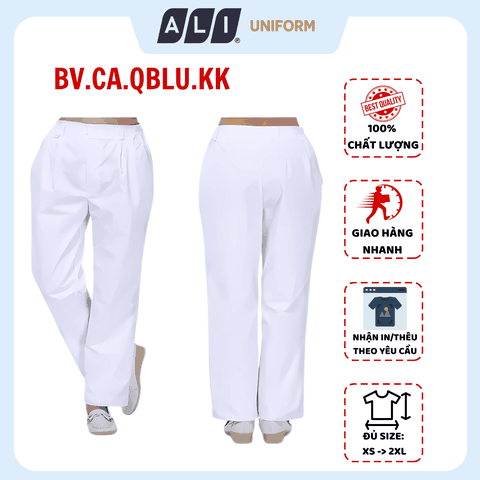 Quần blouse, quần blue trắng cạp chun chất vải kaki chun hàn cho bác sĩ, dược sĩ, nhân viên y tế Aligro BV.CA.QBLU.KK