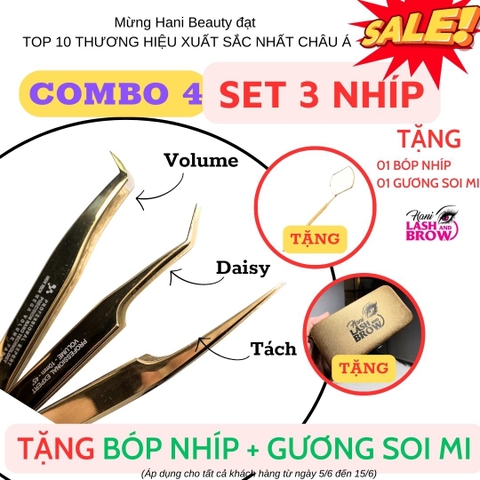 Combo Set Nhíp 3 Cây Volume - Daisy - Violet ( Tặng Bóp & Gương )