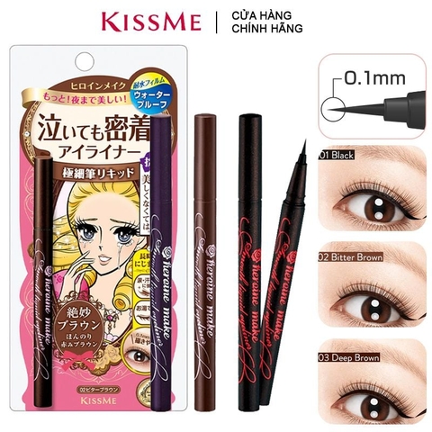 Bút Kẻ Mắt Nước Kissme Siêu Mượt Không Trôi Màu Nâu Đen 0.4ml