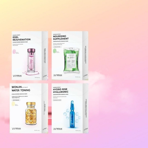 Hộp mặt nạ Wonjin Effect Essence Mask 10 miếng tặng sữa rửa mặt Vàng Toning - Đỏ Rejuvenation - Xanh Dương Hydro Rise - Xanh Lá Nourishing