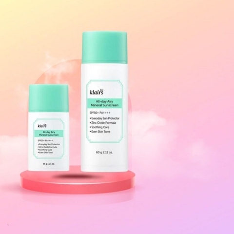 Kem chống nắng nâng tone sáng da Dear Klairs All-day Airy Mineral Sunscreen SPF50+ PA++++ 60g / 35g / 10g